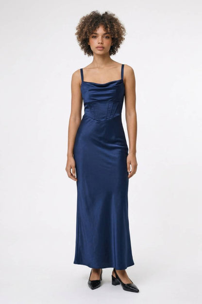 Maxi Jurk Dames - Getailleerd | Bandjes & Gedrapeerd - Navy