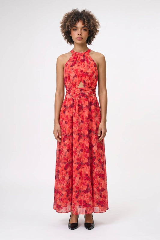 Maxi Jurk Dames - Halter | Bloemenprint met Open Rug Design