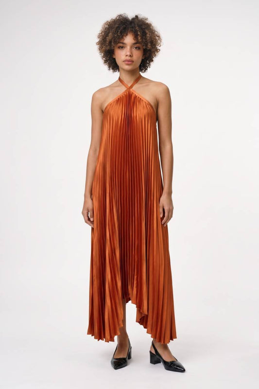 Maxi Jurk Dames - Halter | Geplisseerd met Kruisband