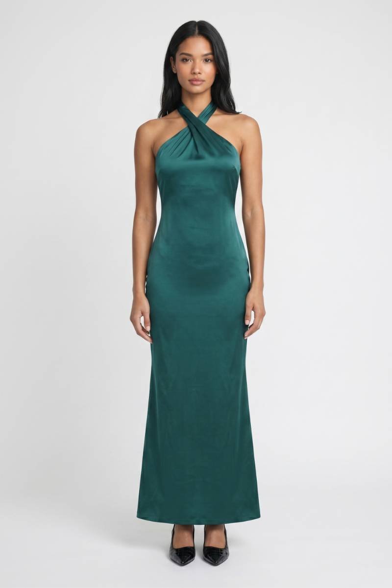 Maxi Jurk Dames - Halter Kruis | Elegante Avondlook — Groen