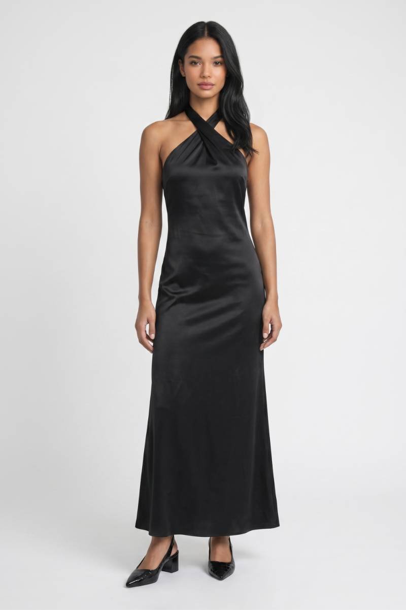 Maxi Jurk Dames - Halter Kruis | Elegante Avondlook — Zwart