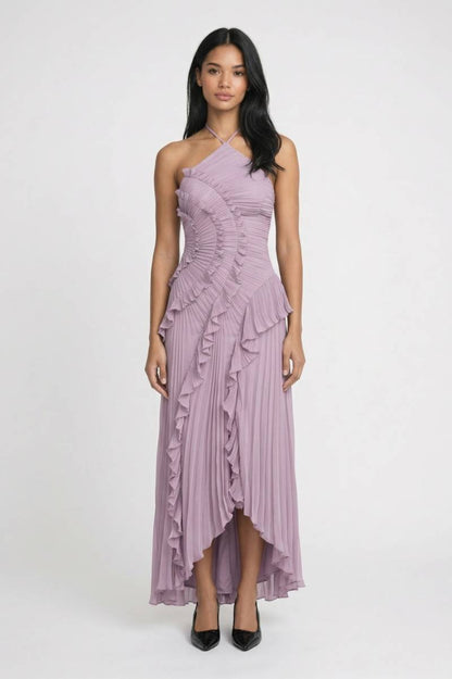 Maxi Jurk Dames - Halterneck | Asymmetrische Zoom - Lavendel