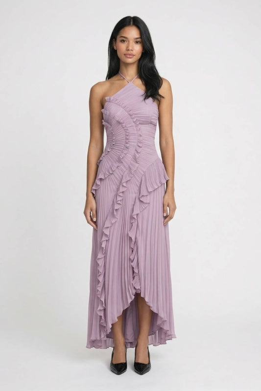 Maxi Jurk Dames - Halterneck | Asymmetrische Zoom - Lavendel
