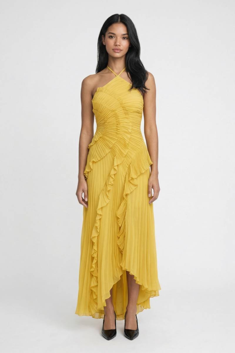 Maxi Jurk Dames - Halterneck | Asymmetrische Zoom - Geel