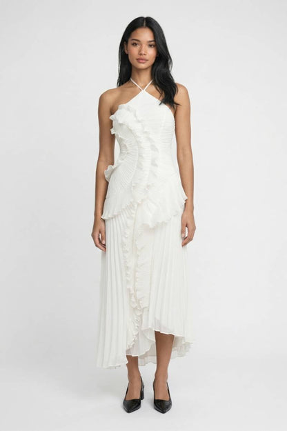 Maxi Jurk Dames - Halterneck | Asymmetrische Zoom - Wit