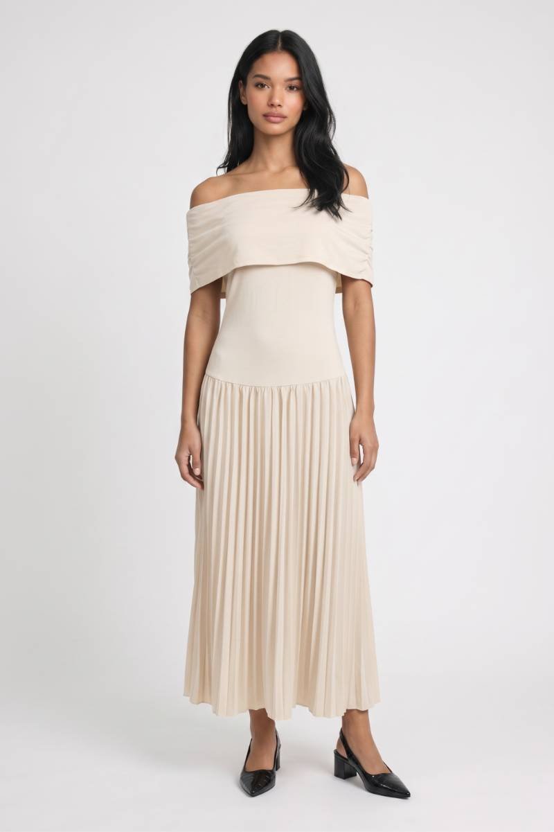 Maxi Jurk Dames - Off Shoulder | Geplisseerde Rok