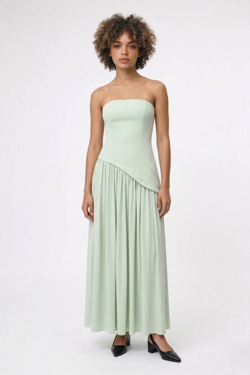 Maxi Jurk Dames - Strapless | Asymmetrische Overslag - Mintgroen