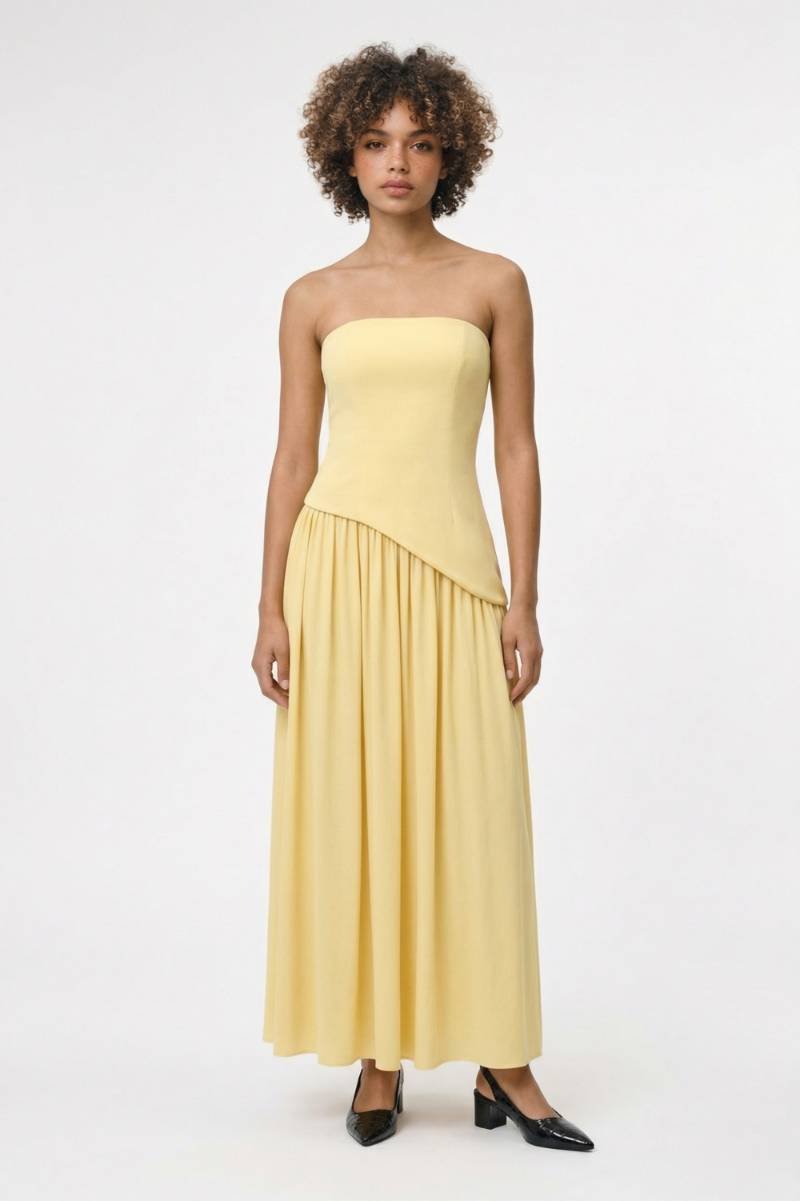 Maxi Jurk Dames - Strapless | Asymmetrische Overslag - Geel