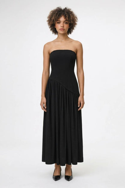 Maxi Jurk Dames - Strapless | Asymmetrische Overslag - Zwart