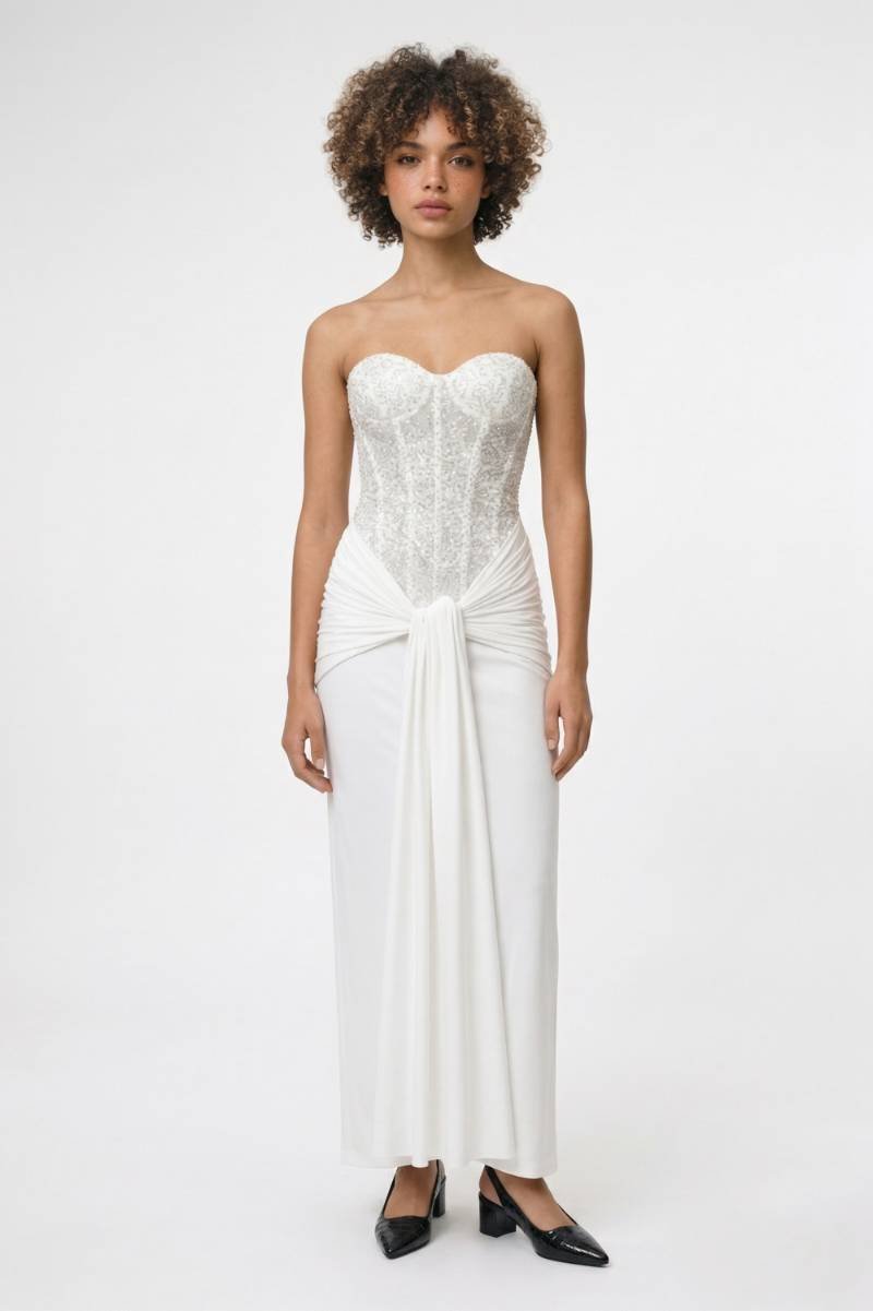 Maxi Jurk Dames - Strapless Elegant | Glitter Details - Wit