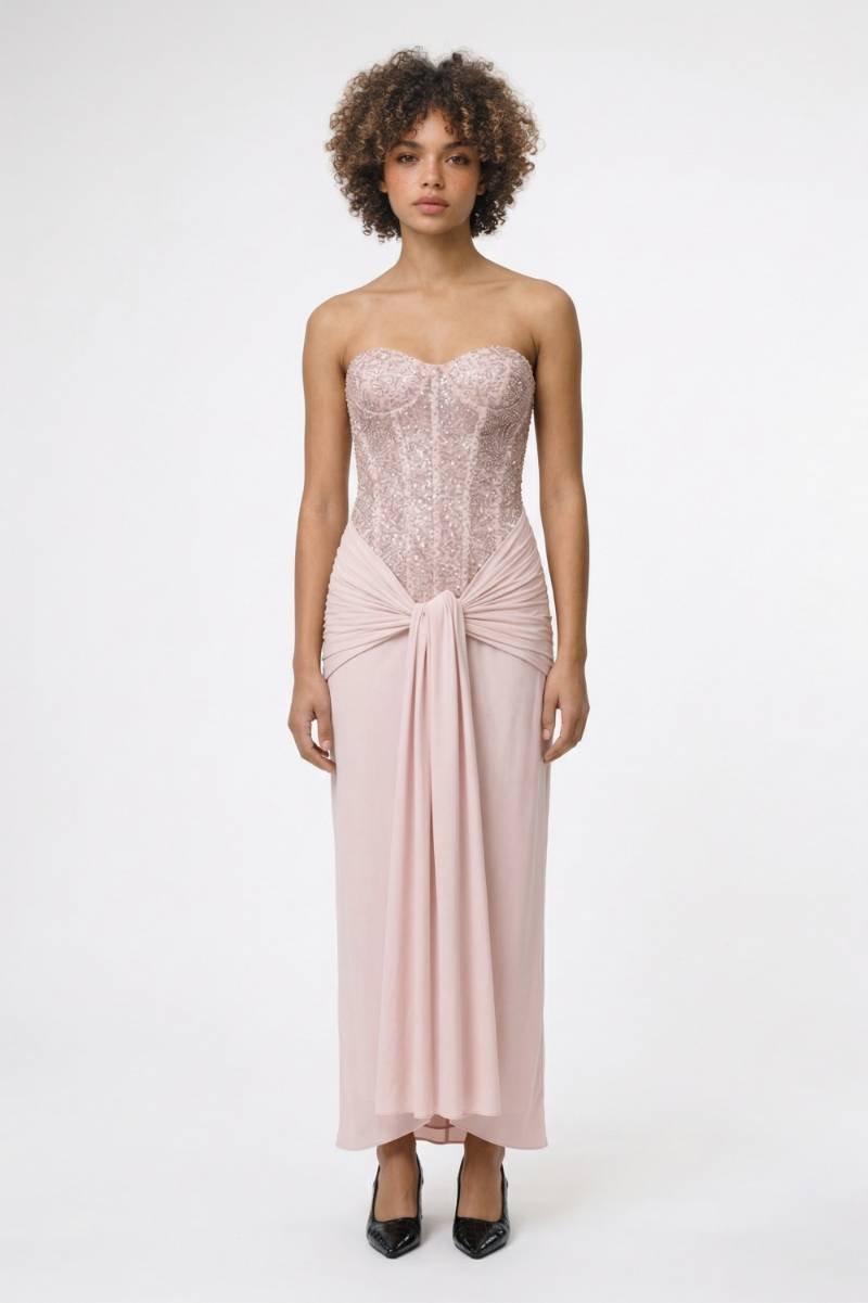 Maxi Jurk Dames - Strapless Elegant | Glitter Details - Oudroze
