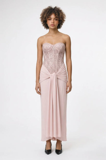 Maxi Jurk Dames - Strapless Elegant | Glitter Details - Oudroze