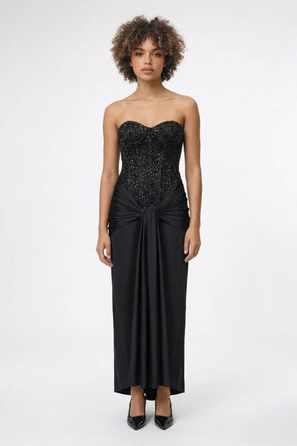 Maxi Jurk Dames - Strapless Elegant | Glitter Details - Zwart