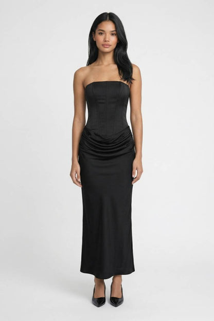 Maxi Jurk Dames - Strapless | Getailleerde Pasvorm - Zwart