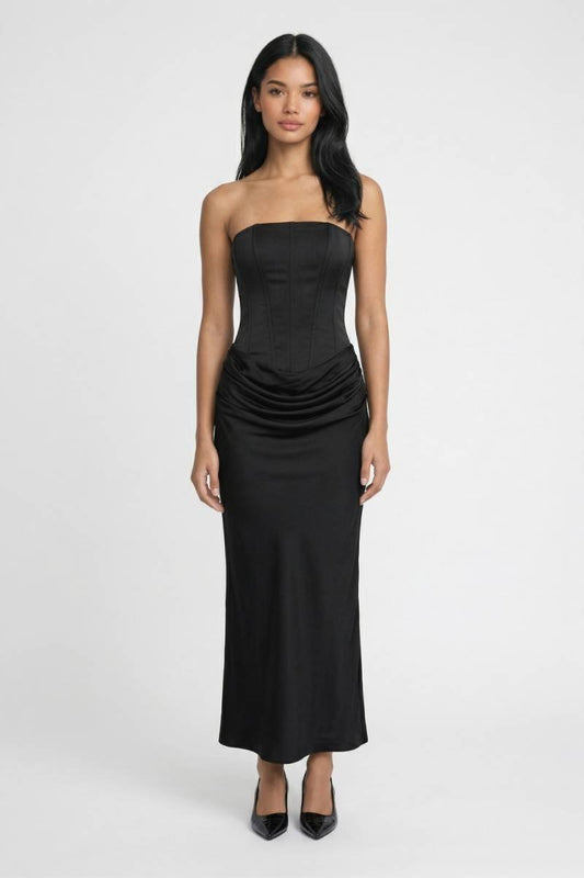 Maxi Jurk Dames - Strapless | Getailleerde Pasvorm - Zwart