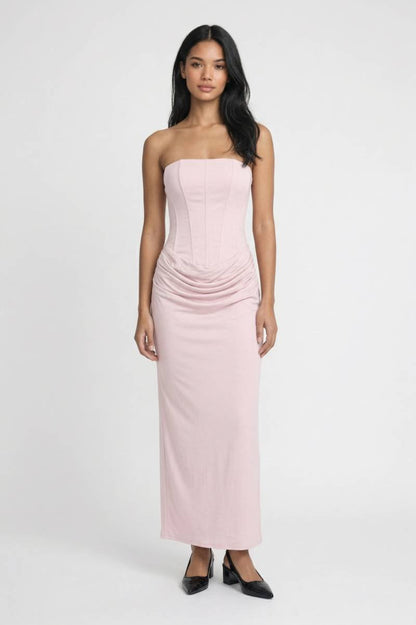 Maxi Jurk Dames - Strapless | Getailleerde Pasvorm - Lichtroze