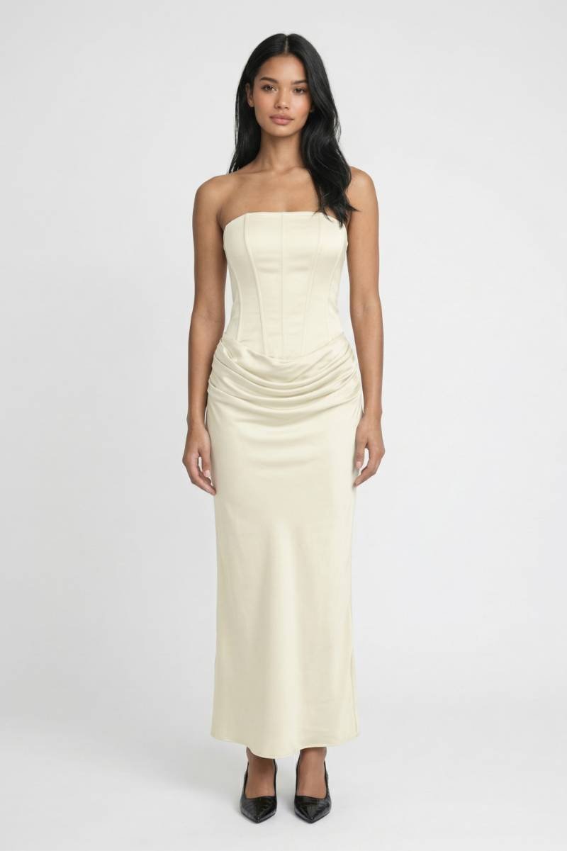 Maxi Jurk Dames - Strapless | Getailleerde Pasvorm - Crème
