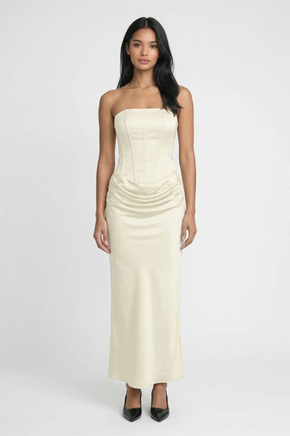 Maxi Jurk Dames - Strapless | Getailleerde Pasvorm - Crème
