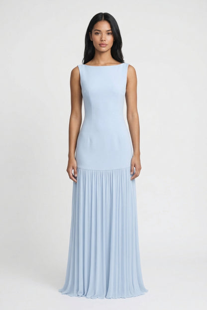 Maxi Jurk Dames - Bootnek met Geplisseerde Rok | Elegant Chique