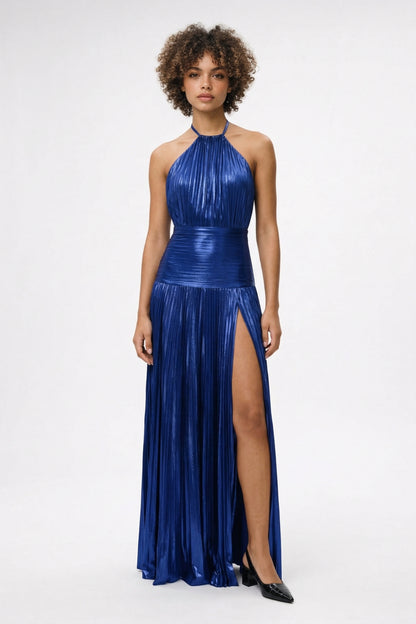 Maxi Jurk Dames - Halter Hals met Split en Geplisseerde Rok | Gala