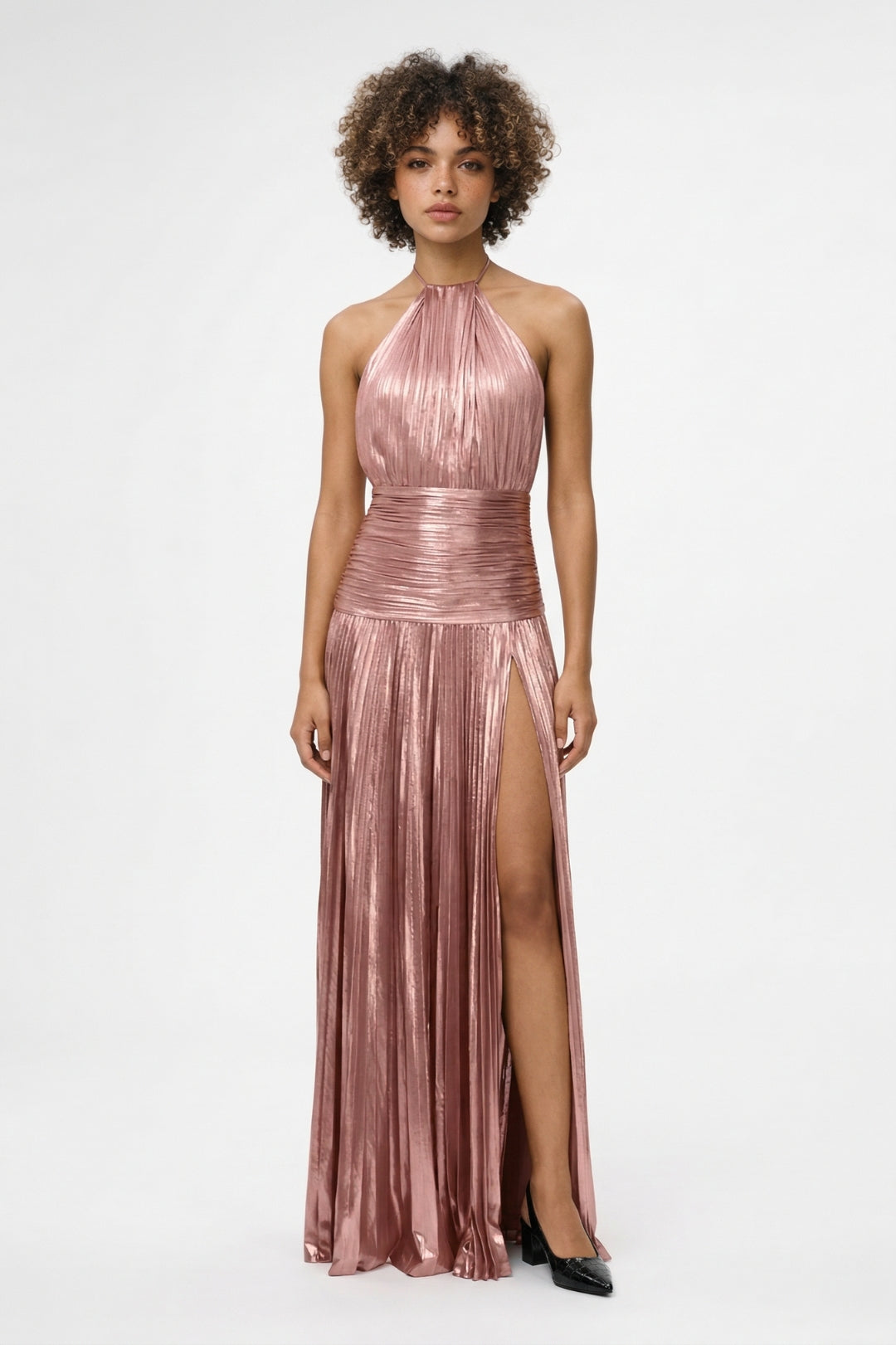 Maxi Jurk Dames - Halter Hals met Split en Geplisseerde Rok | Gala