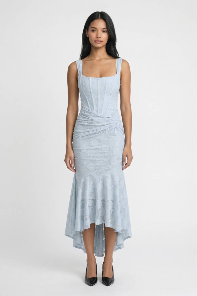 Midi Jurk Dames - Elegant | Geplooid & Asymmetrische Zoom - Lichtblauw