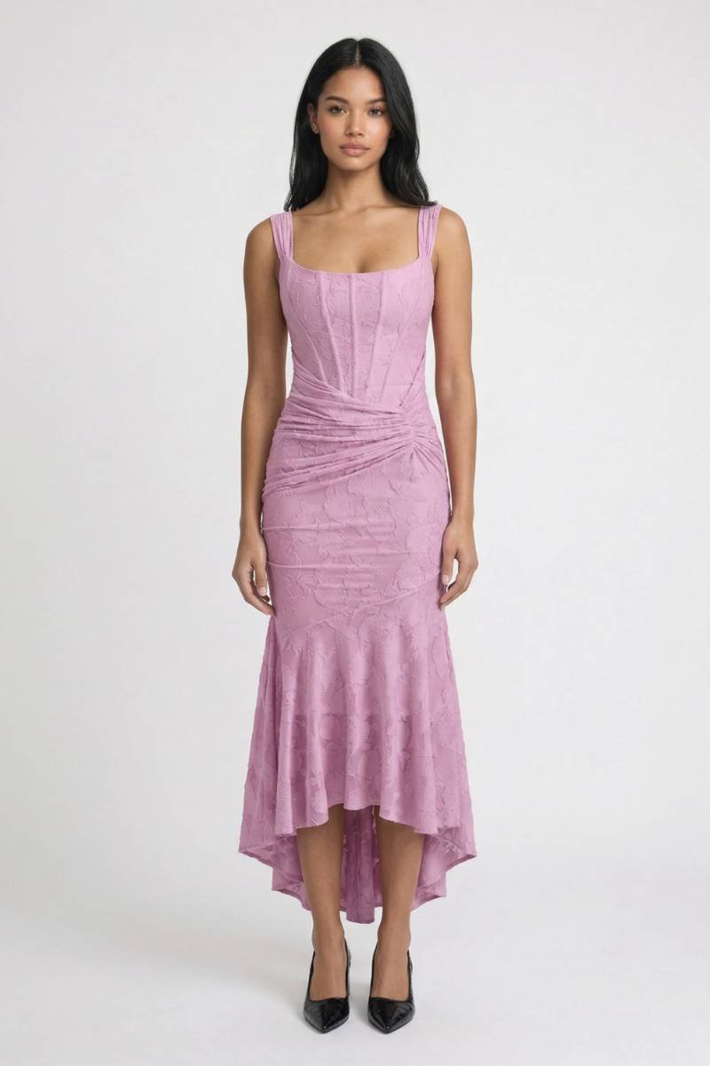 Midi Jurk Dames - Elegant | Geplooid & Asymmetrische Zoom - Lichtroze