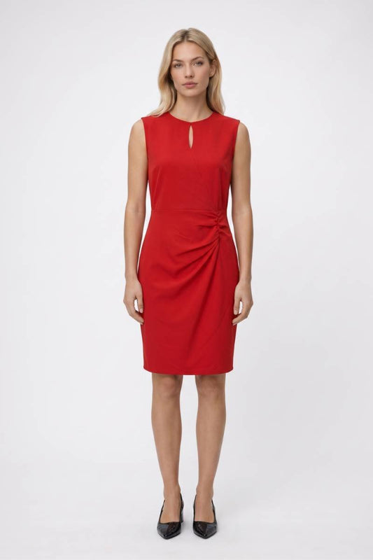 Midi Jurk Dames - Elegant | Keyhole Detail met Drapering