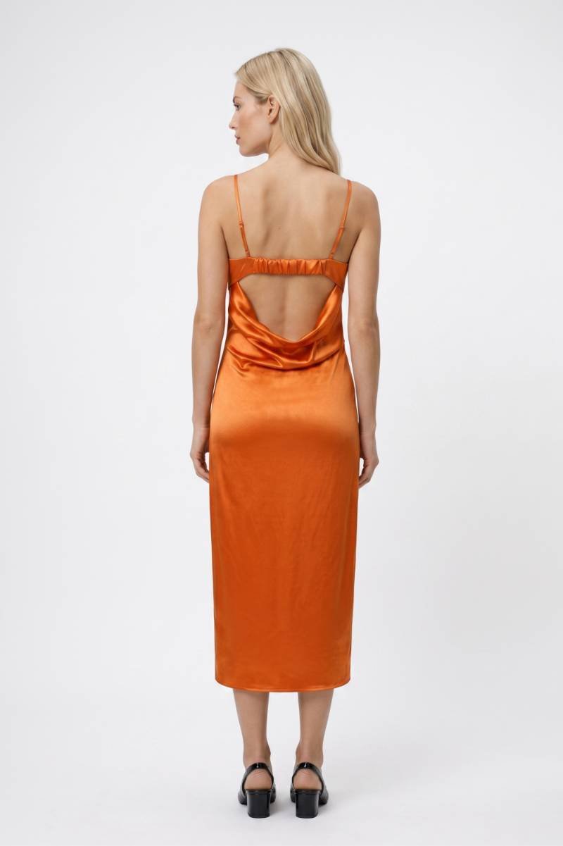 Midi Jurk Dames - Elegant | Open Rug met Dunne Bandjes — Oranje
