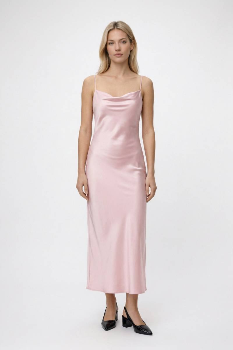 Midi Jurk Dames - Elegant | Spaghettibandjes & Glanzende Afwerking - Lichtroze