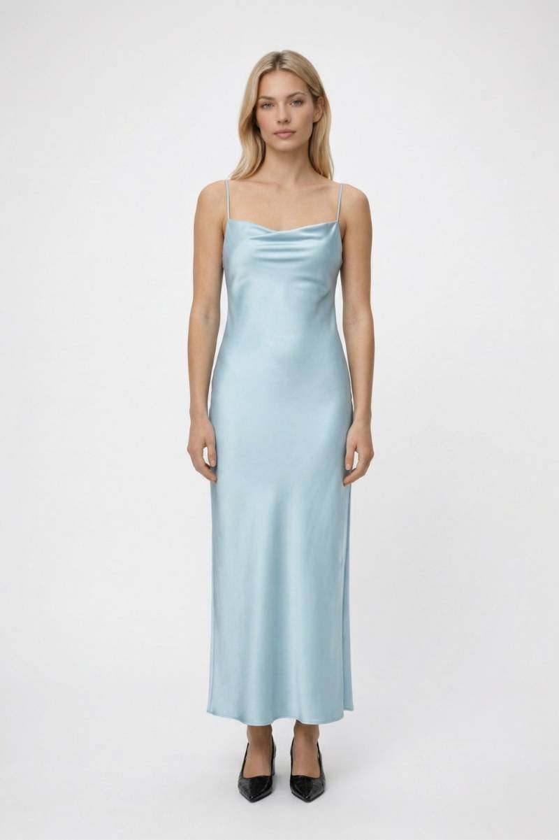 Midi Jurk Dames - Elegant | Spaghettibandjes & Glanzende Afwerking - Lichtblauw