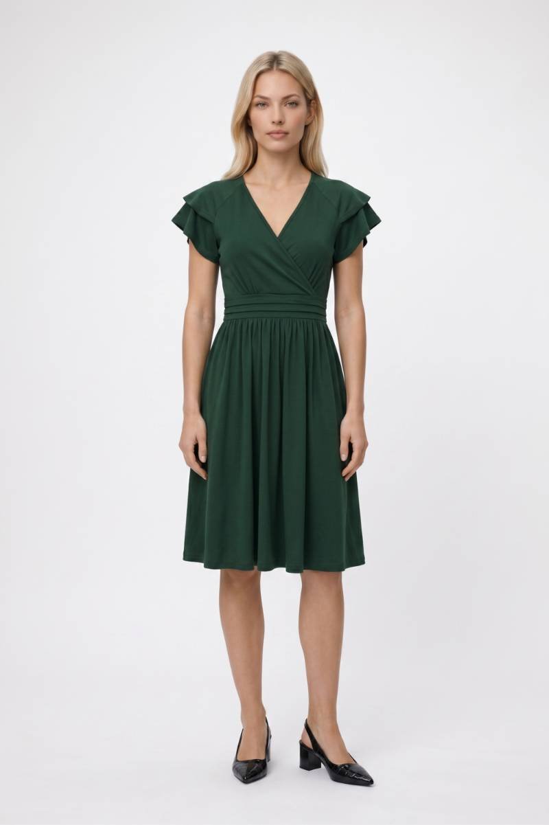 Midi Jurk Dames - Elegant | V-hals met Volant Mouwtjes — Groen