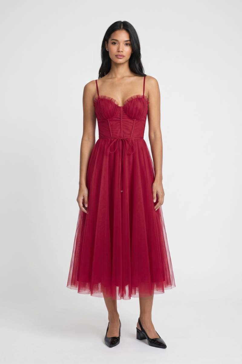 Midi Jurk Dames - Elegante | Strapless met Strikdetail — Rood