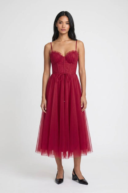 Midi Jurk Dames - Elegante | Strapless met Strikdetail — Rood