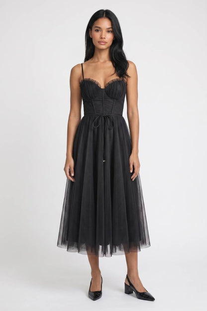 Midi Jurk Dames - Elegante | Strapless met Strikdetail — Zwart