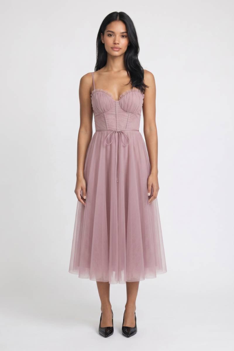 Midi Jurk Dames - Elegante | Strapless met Strikdetail — Oudroze