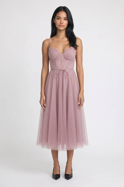Midi Jurk Dames - Elegante | Strapless met Strikdetail — Oudroze