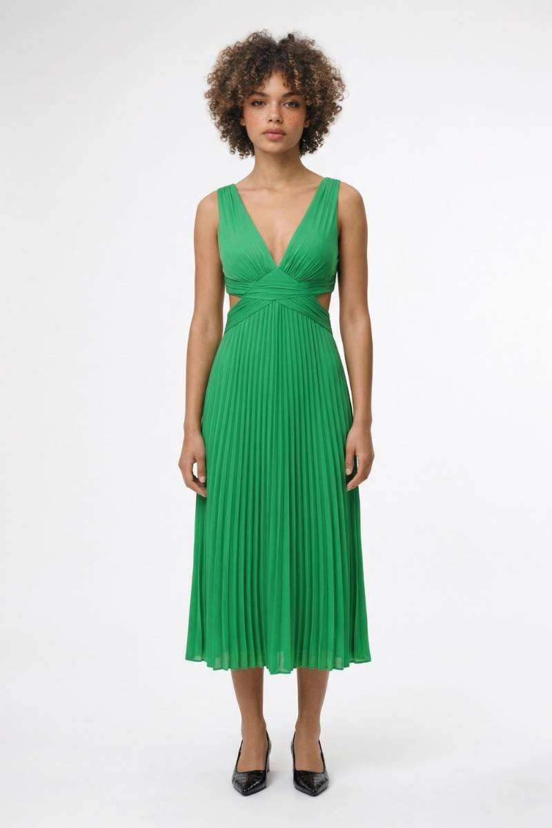 Midi Jurk Dames - Geplisseerd | V-Hals & Kruisdetail - Groen