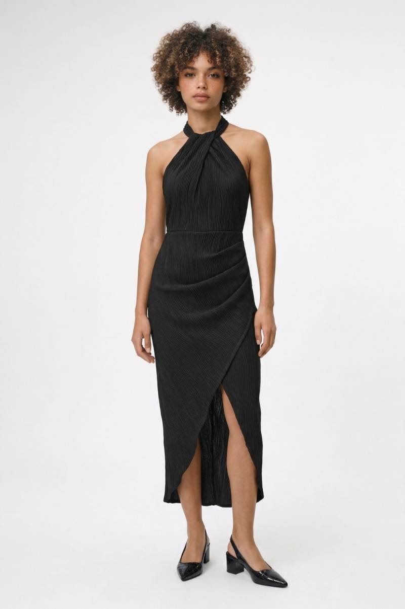 Midi Jurk Dames - Halter | Split Detail - Zwart