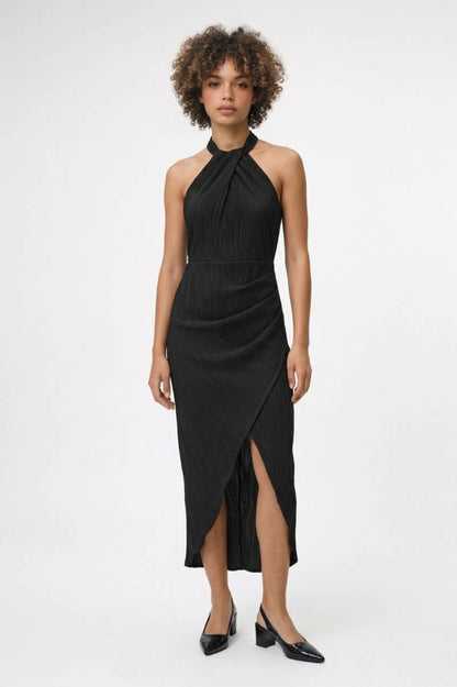 Midi Jurk Dames - Halter | Split Detail - Zwart