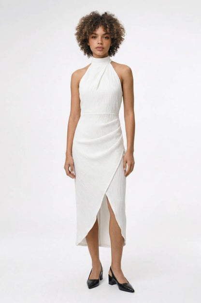 Midi Jurk Dames - Halter | Split Detail - Wit