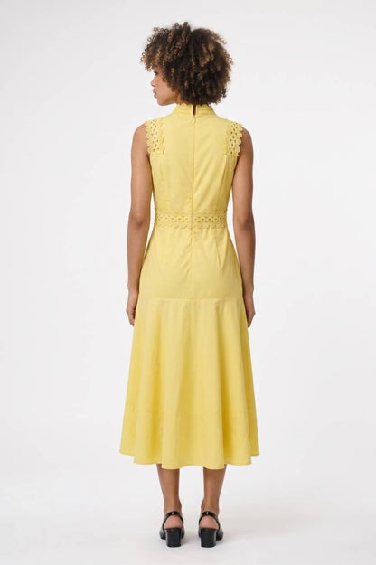 Midi Jurk Dames - Kant Details | Mouwloze A-Lijn met Rits — Geel
