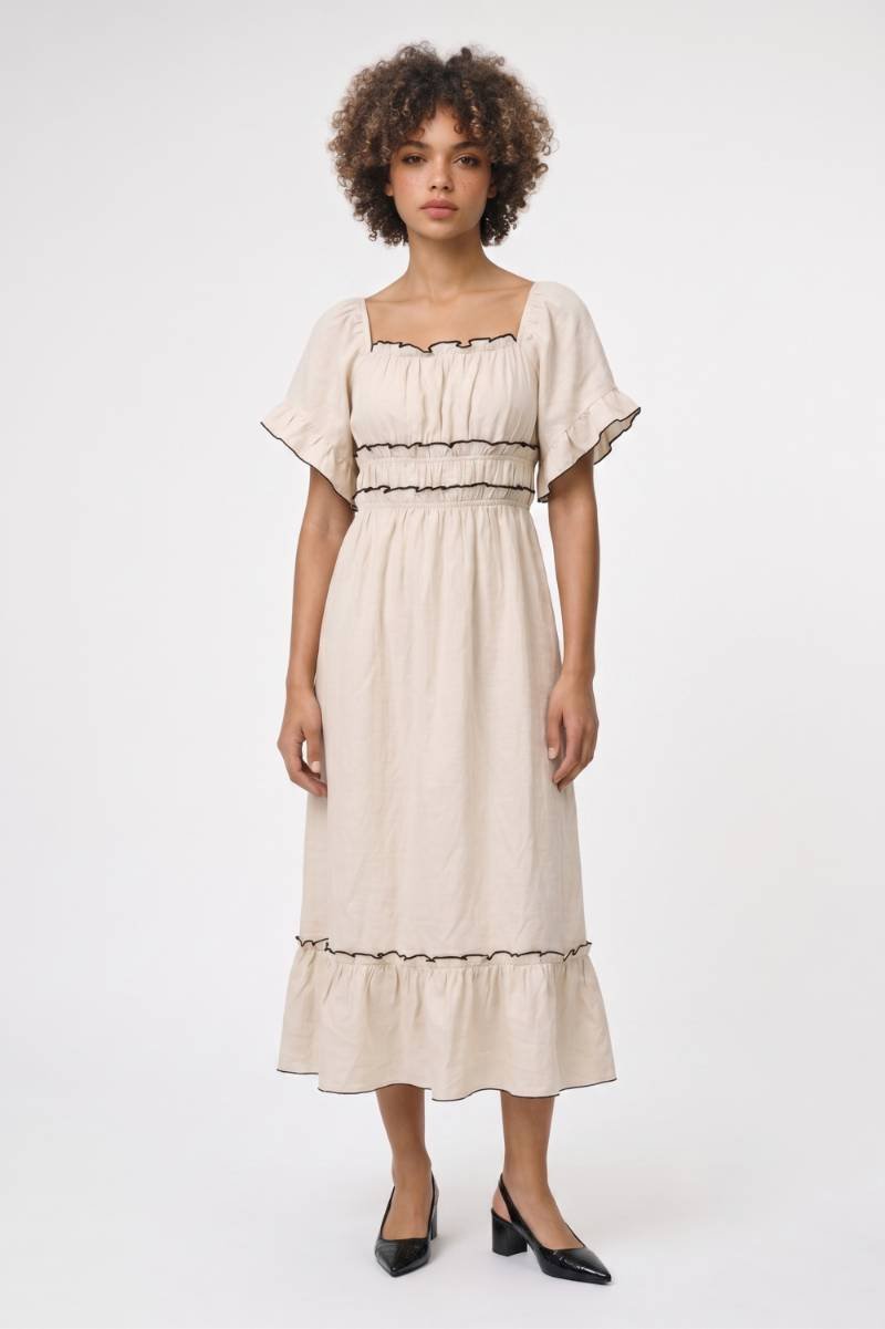 Midi Jurk Dames - Romantisch | Ruches met Korte Mouwen
