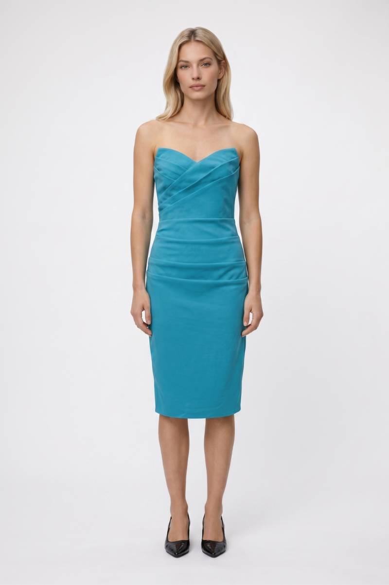 Midi Jurk Dames - Strapless | Sweetheart Hals met Split — Turquoise