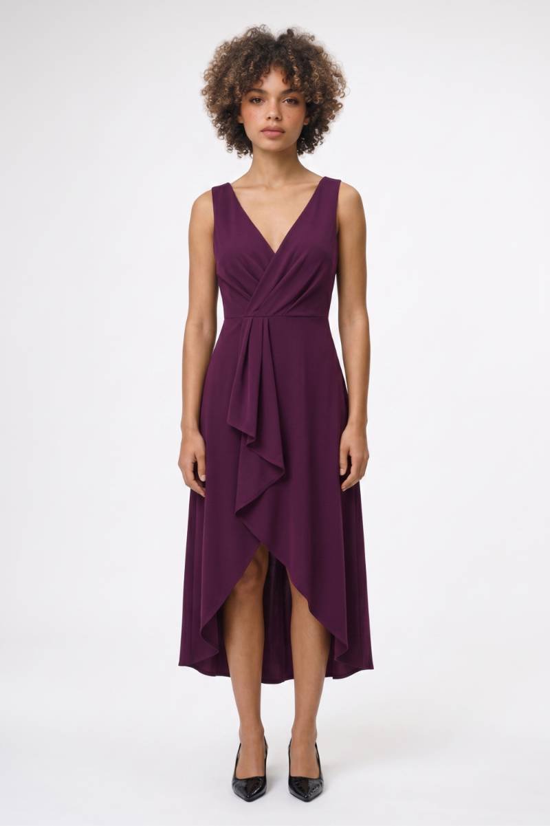 Midi Jurk Dames - Wikkel Stijl | Asymmetrische Zoom — Paars