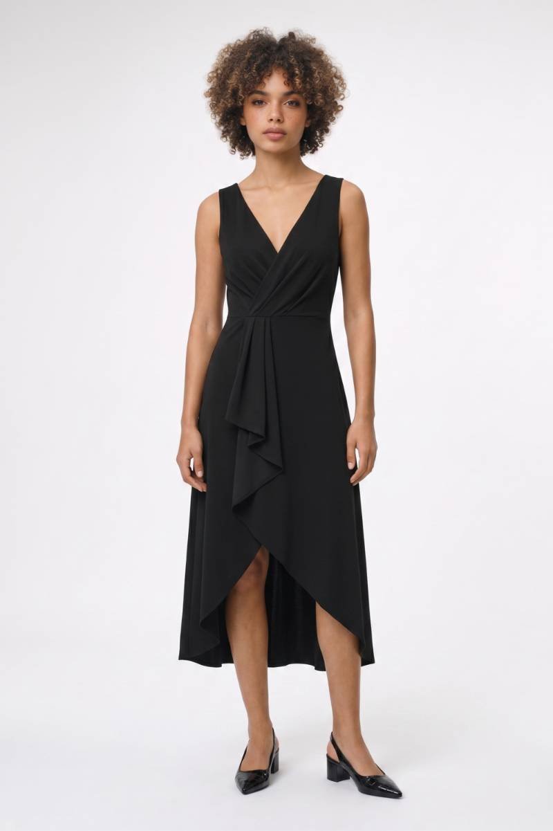 Midi Jurk Dames - Wikkel Stijl | Asymmetrische Zoom — Zwart