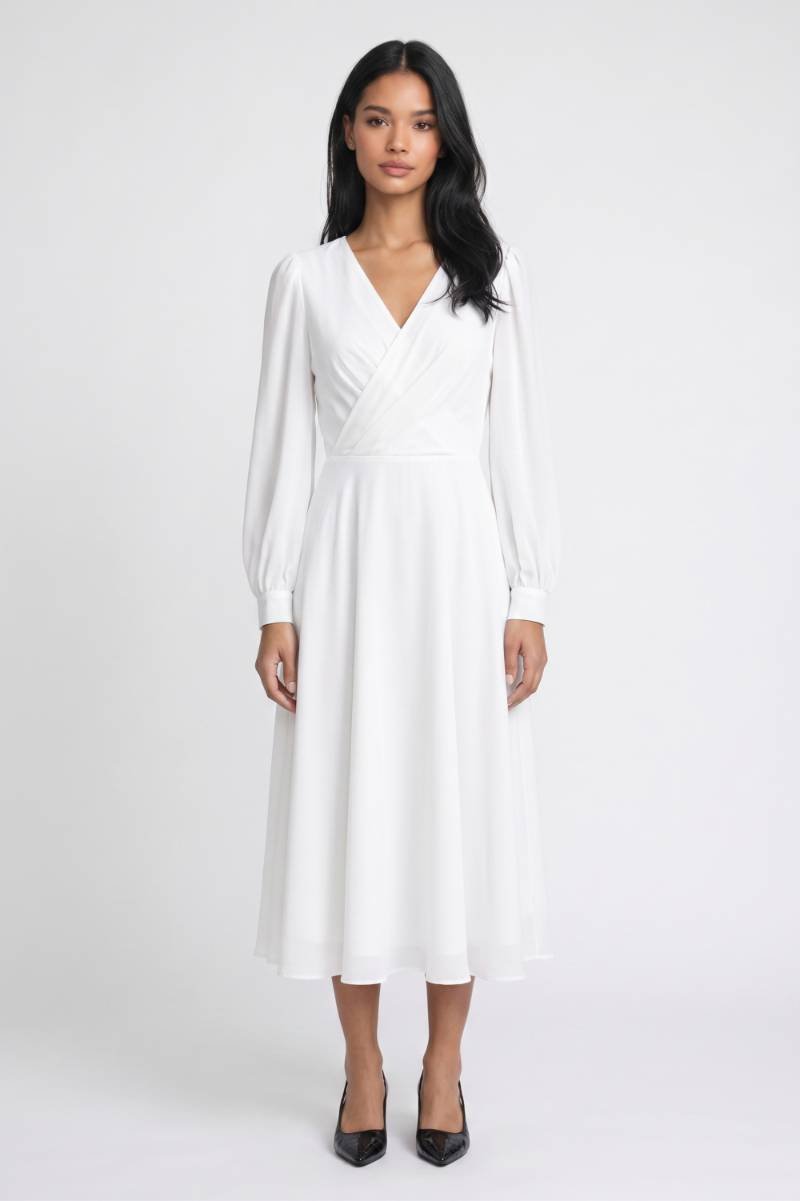 Midi Jurk Dames - Wikkel Stijl | V-hals met Lange Mouwen