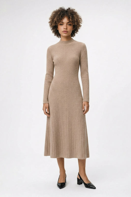 Jurk Dames - Coltrui Midi Jurk met Lange Mouwen | Elegant Casual