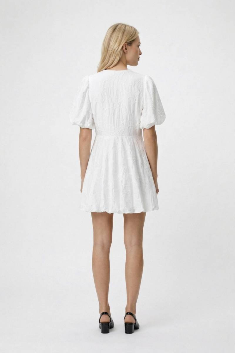 Mini Jurk Dames - Broderie V-hals | Pofmouwen Romantisch - Wit