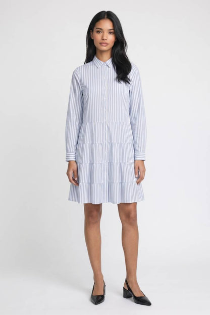 Mini Jurk Dames - Gestreept | Kraag met Knoopsluiting — Gestreept Blauw